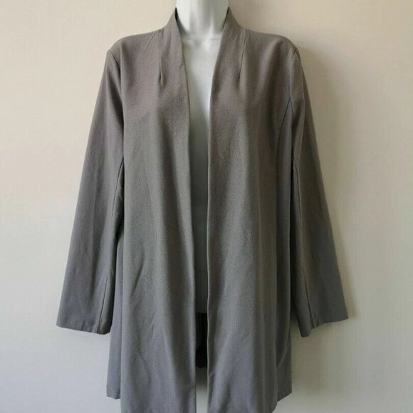NWT EILEEN FISHER Zinc Grey Lightweight Washable Stretch Crepe Long Jacket XS - Picture 1 of 7